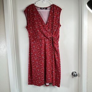 Lands’ End Dress Red White Blue Patriotic Stars Sleeveless Faux Wrap Size L